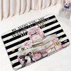 Fashion Perfume Shower Curtain Set Pink Rose Flower Modern Woman Girl Home Bathroom Decor Non Slip Rug Bath Mat Toilet Lid Cover