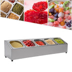 Spice Rack Shelf Stainless Steel Organizer Stand W/ 5*1/6 Pans W/ Lids Countertop Inclined Holder for Sauce Fruits Kitchen Use