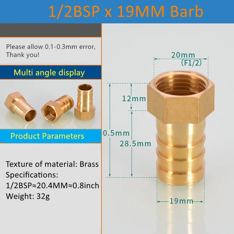 Brass Pipe Fitting 6/8/10/12/14/16mm Hose Barb Tail 1/8" 3/8" 1/4" BSP Male Connector Joint Copper Coupler Adapter