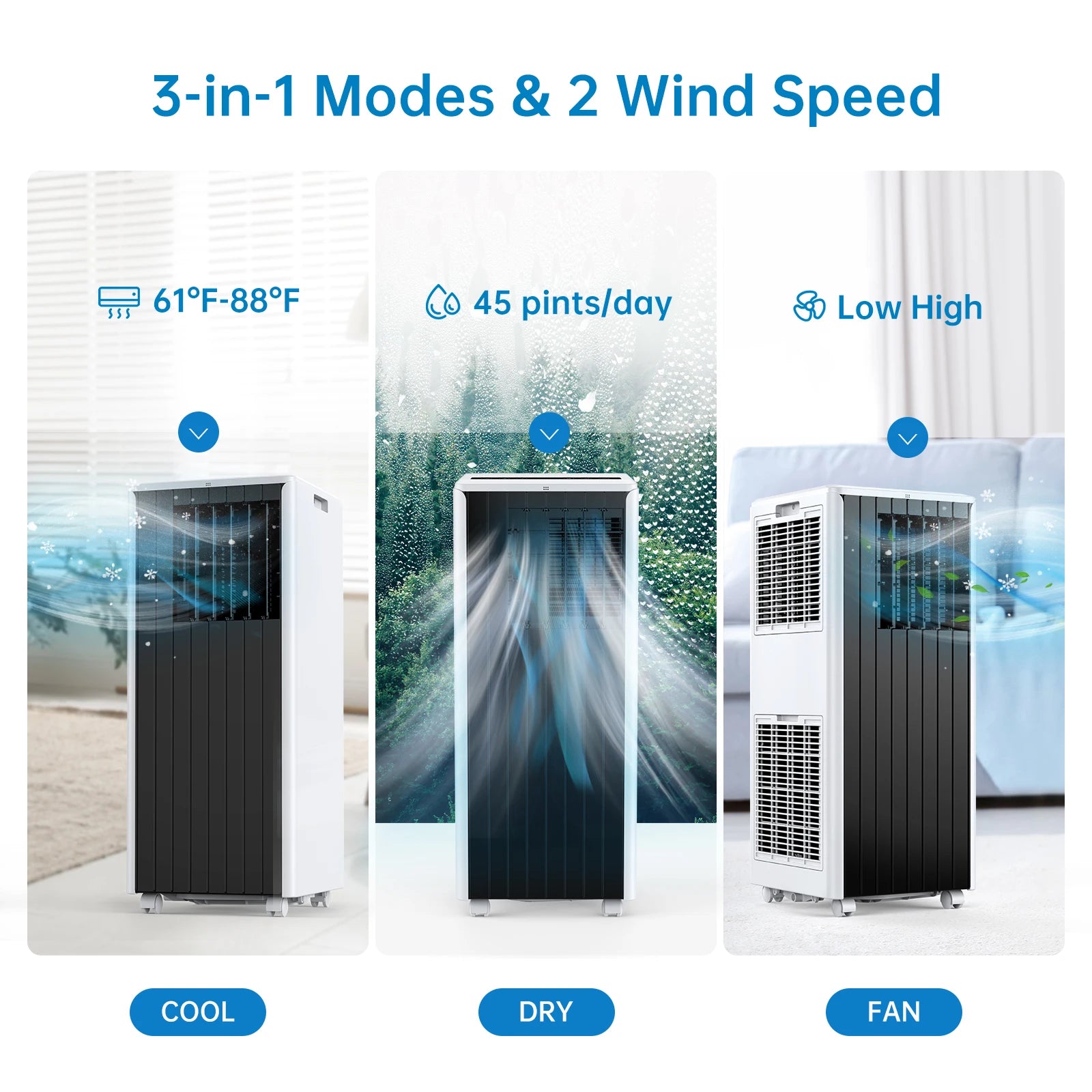 Portable Air Conditioners 8000 BTU, 3 In 1 AC Cooling Unit, 2 Speeds,