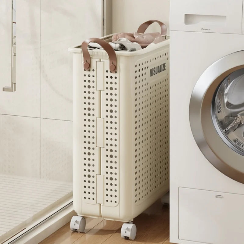 Folding dirty clothes basket, household laundry basket, with wheels, large capacity storage basket, balcony bathroom crevice