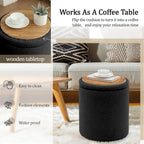 Round Ottoman With Storage Set Of 2, Small Vanity Stool With Storage As Vanity Chair, Sherpa Black Ottoman Foot Rest For Small