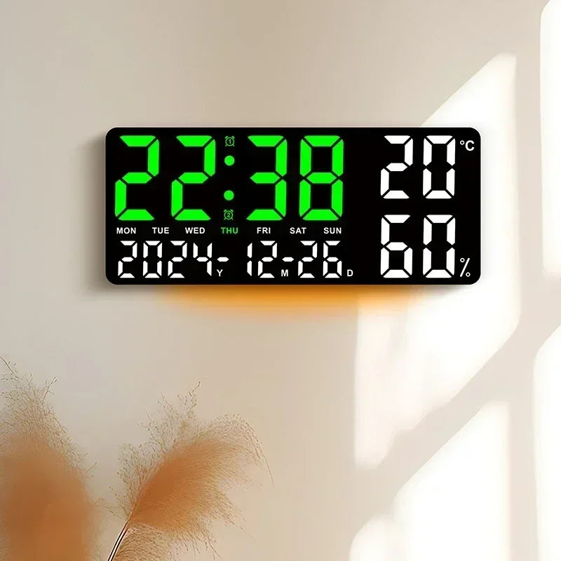 Large LED Digital Wall Clock Alarm Clock with Timing Function Remote Control Ambient Light for Living Room Office Bedroom Decor