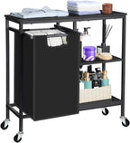 Pull-Out Laundry Basket with Shelf and  three Shelf,Laundry Basket Organizer Section with Removable Laundry Bags for clothes