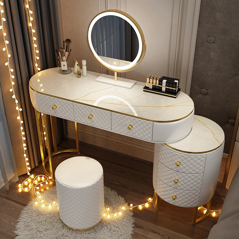 Nordic vanity chair white bedroom LED light Dresser storage cabinet makeup Dressing table light mirror stool bedroom furniture