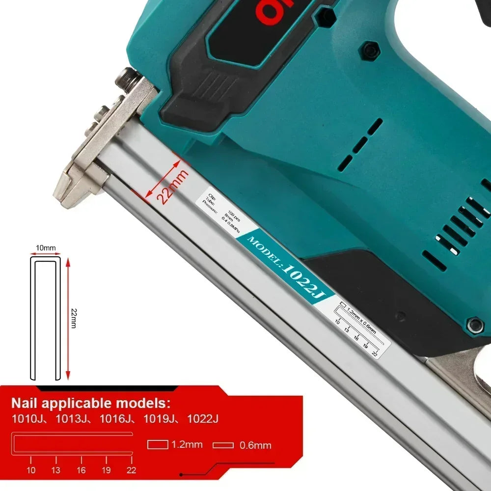 ONEVAN 1022J 2Gears Brushless Cordless Electric Nailer Stapler Furniture Staple Gun Woodworking Tools For 21V 18v Battery