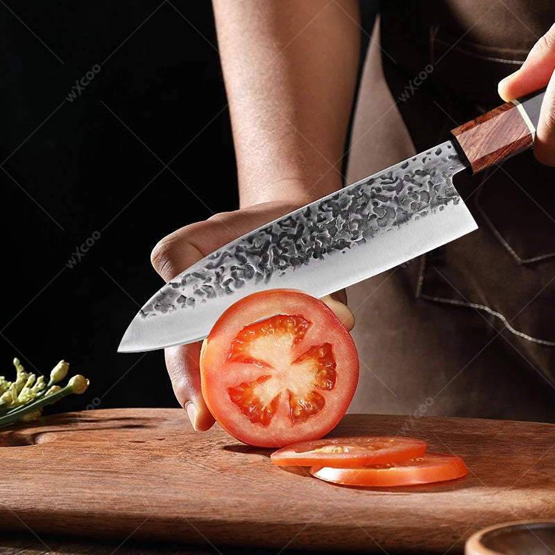 Kitchen Knife Stainless Steel Forged Meat Cleaver Hammer Pattern Slicing Knife Professional Chef Knife Kitchen Cutting Meat