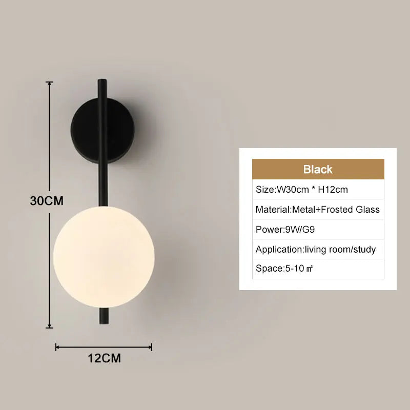 Interior LED Wall Lamps Wall Lighs with G9 Bulb Frosted Glass Ball Black Gold Bedroom LED Wall Sconce for Home Luminuaire Lamp