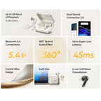【Brand+】Global Version realme Buds Air 7 52dB Smart Active Noise Cancellation 12.4mm Deep Bass Driver BT5.4 360° Spatial