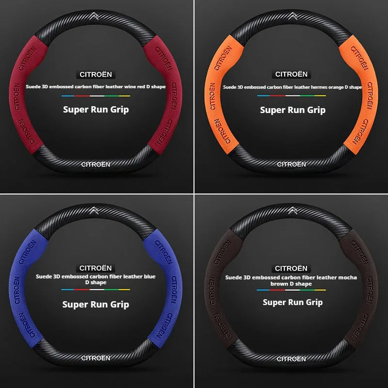 For Citroen C1 C2 C3 C4 C5 C6 VTS Xsara C-Crosser Berlingo Jumpy Carbon fiber Suede Car Steering Wheel Cover Auto Accessories