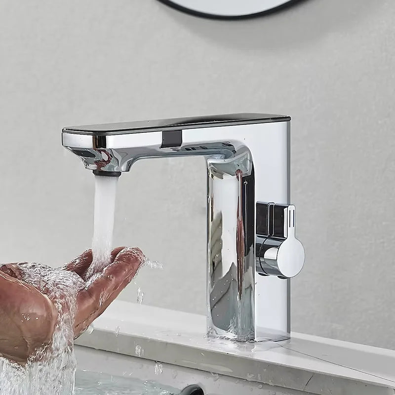 Gun Grey Smart Sensor Basin Faucet Digital Display Screen Hot Cold Water Mixer Tap Vanity Touchless Faucet For Bathroom Basin