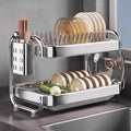 Stainless Steel Dish Rack Heavy Duty Compact Kitchen Sink Organizer with Drainage Tray Drying Rack for Plates Cups And Cutlery