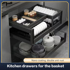 SSOUIM Kitchen Easy Drawer Basket Cabinet Tilt Free Drawer Dish Basket Three-Layer Drawer Spice Pot Storage Rack