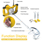 2600W Electric Concrete Mixer Portable Handheld Concrete Cement Mixer 6 Speeds Adjustable Mixing Machine Thinset Mortar Grout