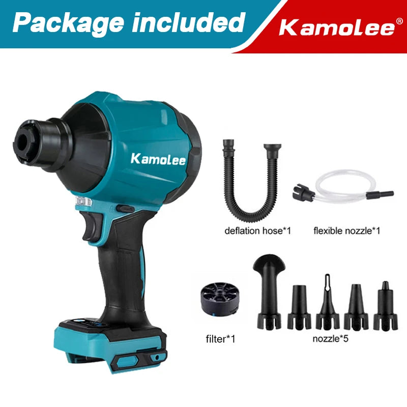 Kamolee 1100W 40500RPM Cordless  Air Blower Dust Blower Inflator Vacuum Multifunction Rechargeable Blower Apply to 18V 21V Batte