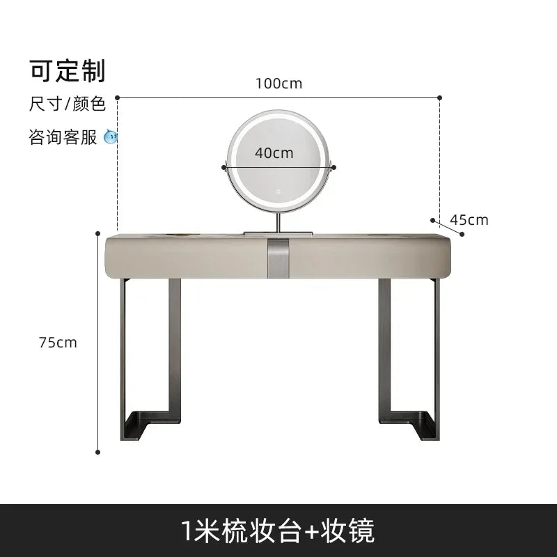 CC Italian minimalist dresser light luxury rock slab leather makeup table modern minimalist high-end sense