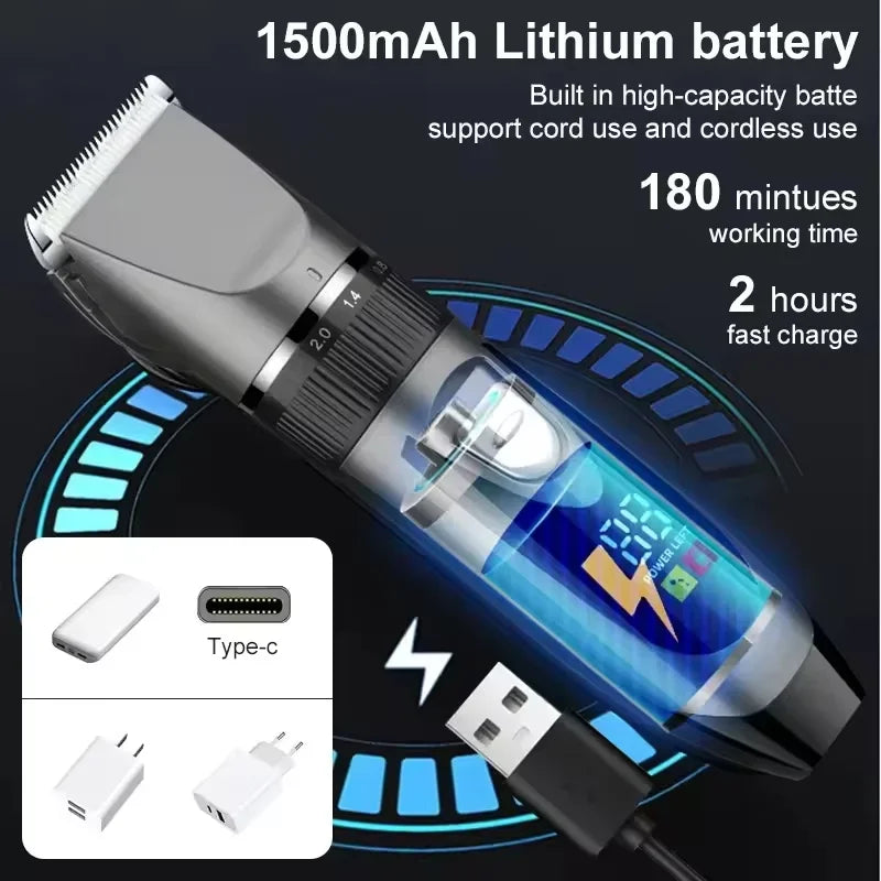 Professional Home Electric Hair Clipper Set with Digital Display, USB Fast Charging, Ceramic Blades & Long Battery Life