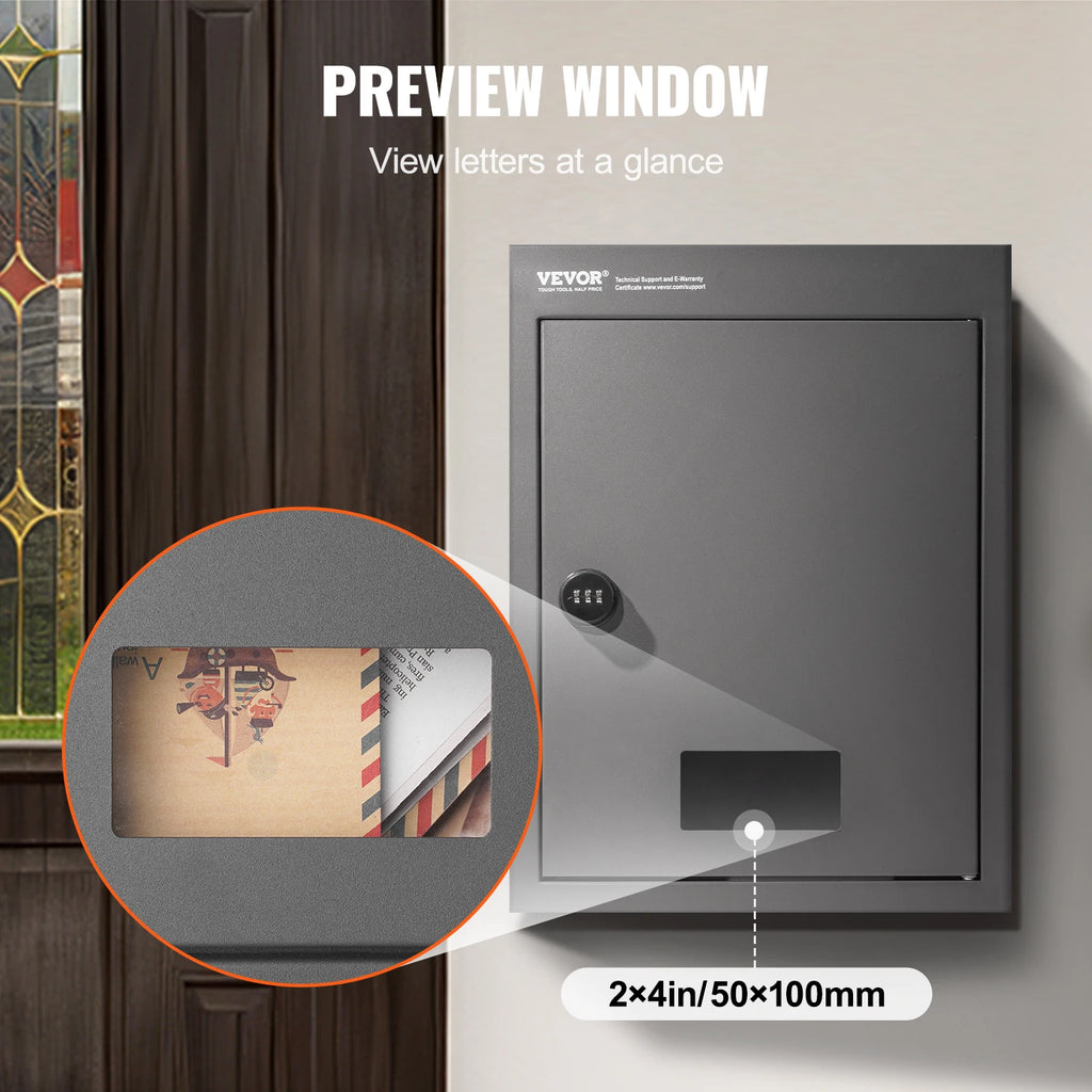 VEVOR Through The Wall Drop Box, Heavy Duty Steel Through the Wall Mailbox with 2.8-7.9" 13" Combination Lock, Mail Drop Box