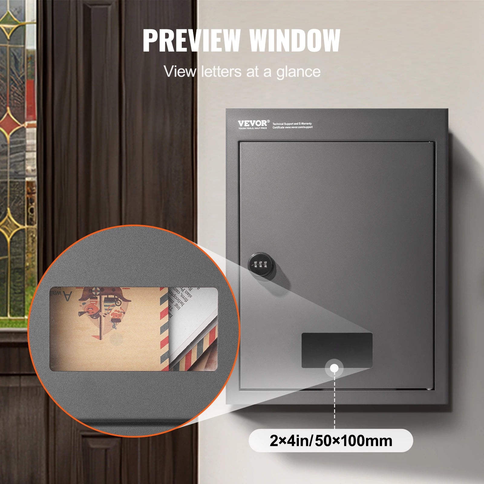 VEVOR Through The Wall Drop Box, Heavy Duty Steel Through the Wall Mailbox with 2.8-7.9" 13" Combination Lock, Mail Drop Box