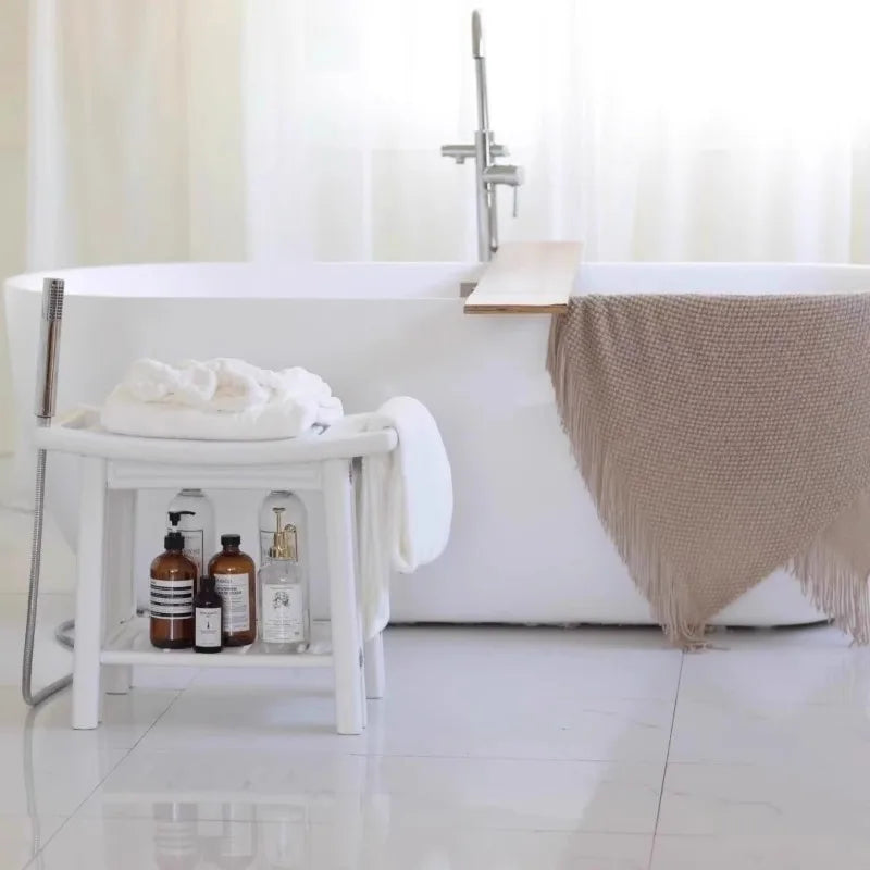 Non-Slip Shower Stool, Mold-Resistant Storage Seat, Double-Decker Bath Bench with Organizer, Mobile Entryway Changing Bench