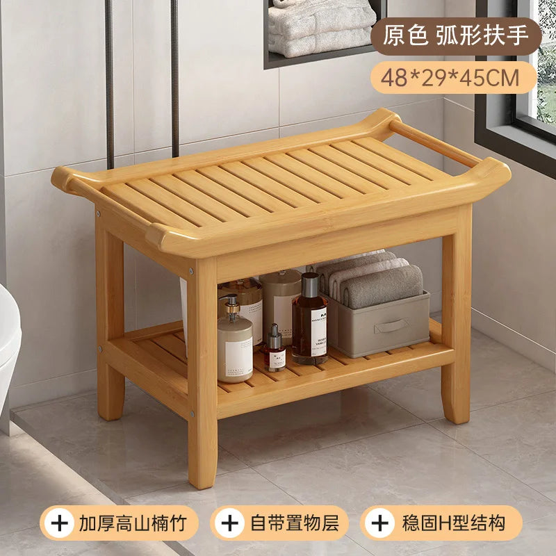 Anti-Slip Bamboo Shower Stool Waterproof Bathroom Bath Bench for Foot Washing or Entryway Shoe Changing Seat