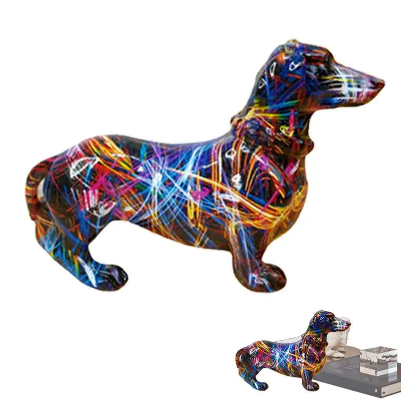 Colorful Graffiti Art Dachshund Dog Decoration Home Office Collection Decoration Tabletop Resin Crafts Miniature Statues