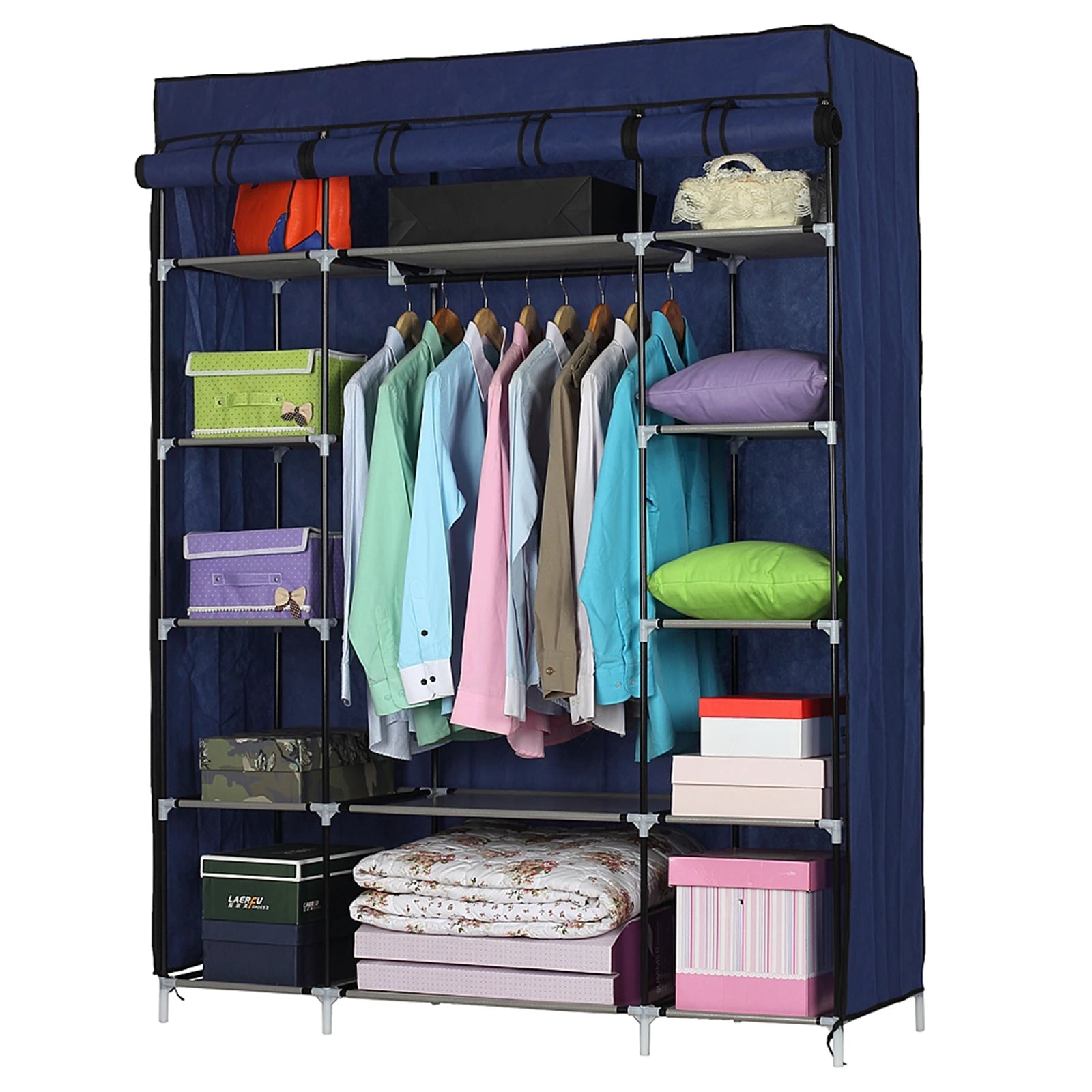 5 Layer 12 Compartment Non woven Fabric Wardrobe Portable Closet Navy