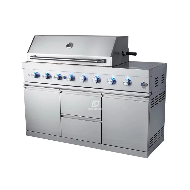 Customizable Modular Complete Outdoor Kitchen Set with BBQ Grill, Fridge & Sink for Backyard Family Gatherings & Patio Parties