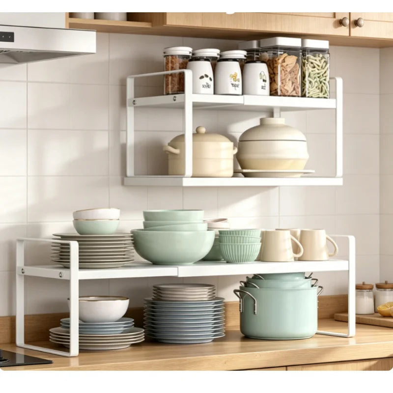 Home Household Space Saving Kitchen Cabinet Organizer Multi Level Expandable Storage Rack Layered Shelf for Seasonings Dishes