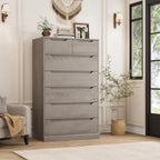 51" Tall 7 Drawers Dresser, Modern Grey Dresser, Wood Dressers & Chests of Drawers with Cut-Out Handles, Upright Drawer Chest,