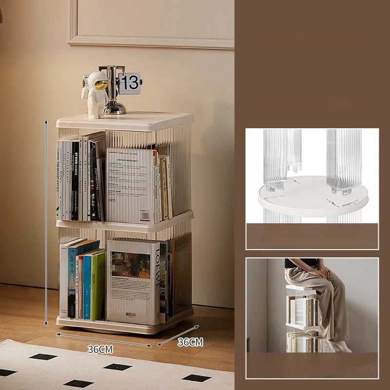 Rotating Bookshelf 360-Degree Home Floor-To-Ceiling Simple Children's Bookcase Living Room Large-Capacity Storage Rack