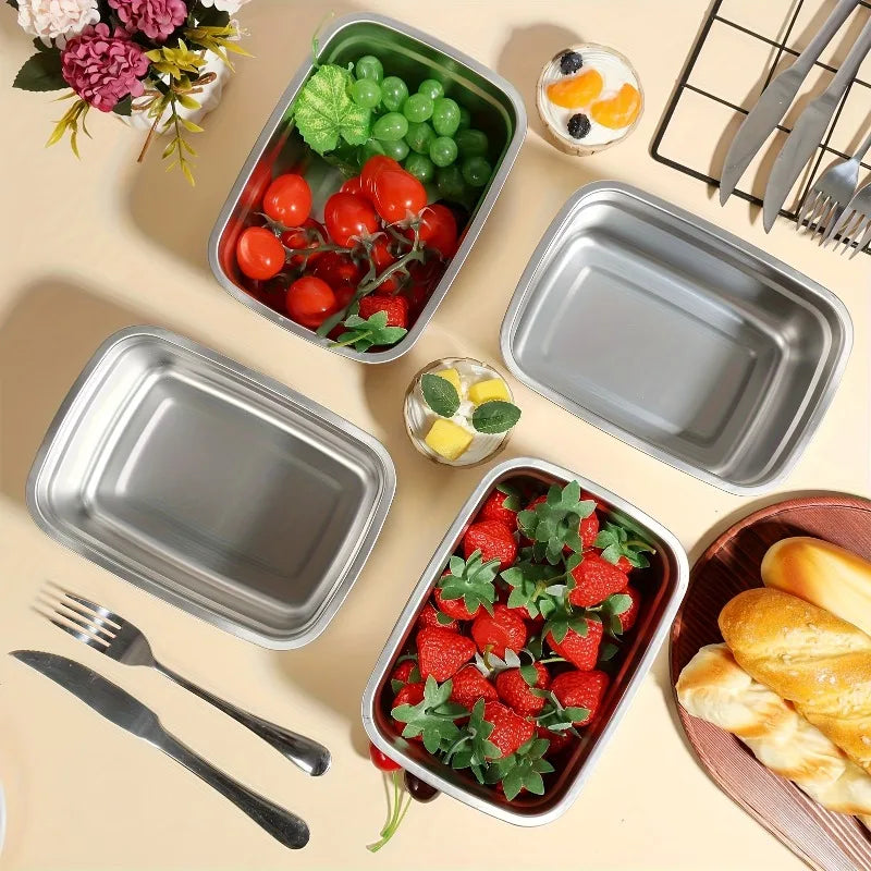 4Pcs Stainless Steel Storage Containers, Kitchen Tools & Accessories, BPA-Free Kitchen Items Leakproof Stackable