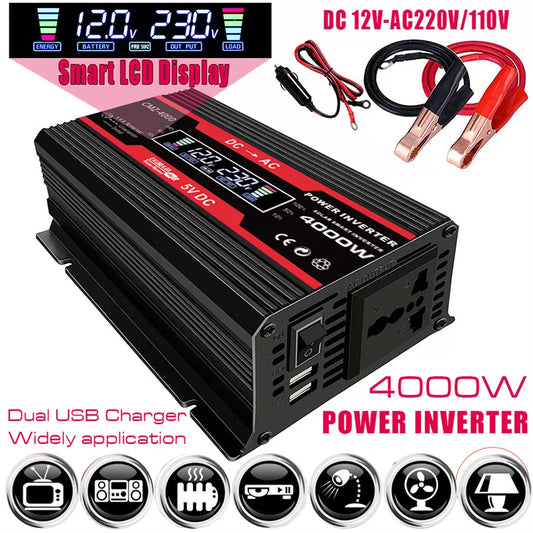 4000W Car Power Inverter - 12V to 110V/220V Modified Sine Wave