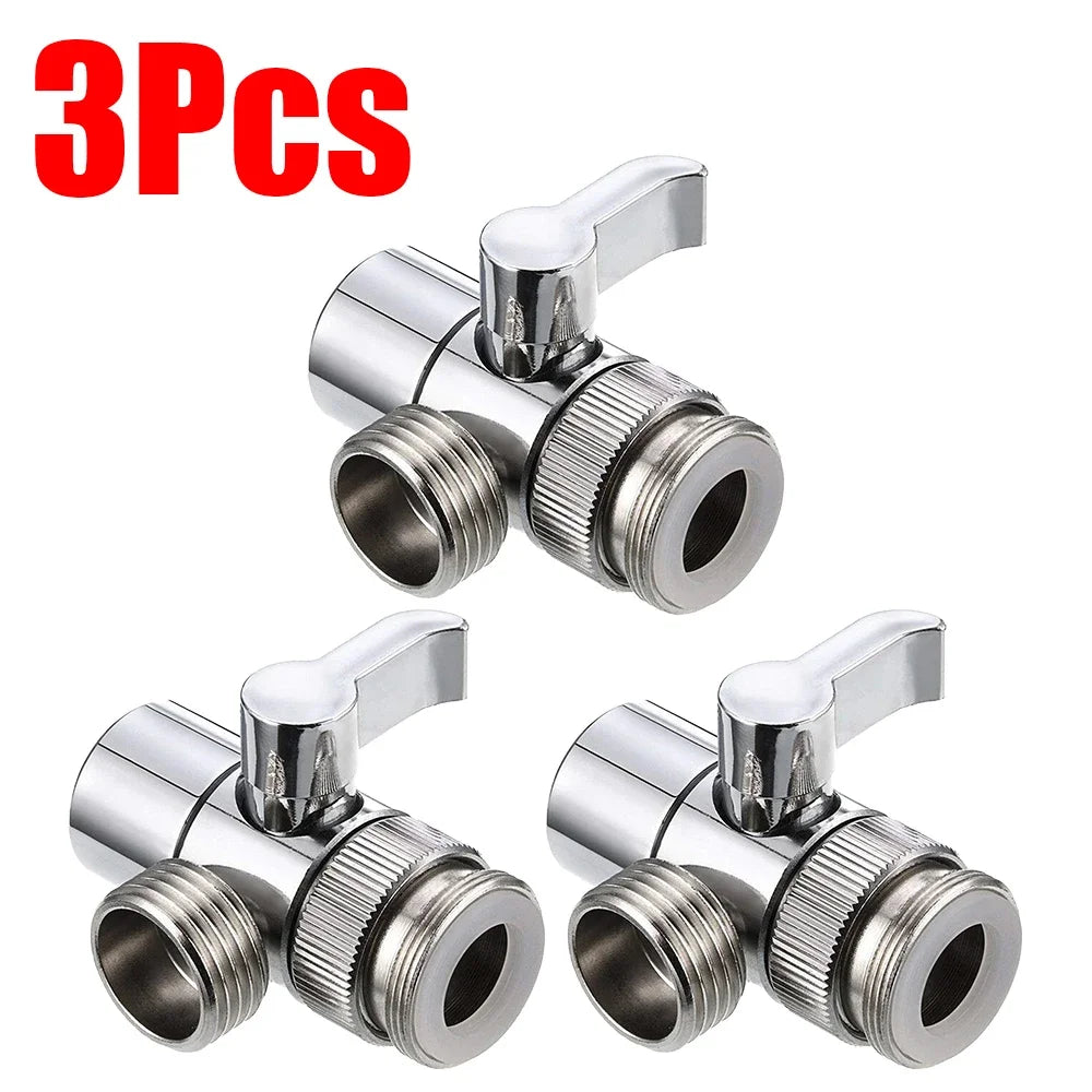 3 Way Water Tap Connector Splitter Copper Kitchen Sink Splitter Diverter Valve Leak-Proof Switch Faucet Adapter for Bathroom