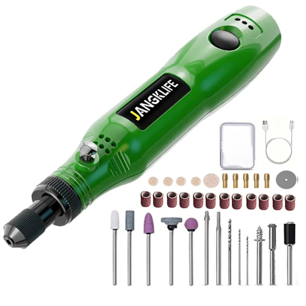 JANGKLIFE USB Cordless Rotary Tool Kit Woodworking Engraving Pen DIY For Jewelry Metal Glass Mini Wireless Drill