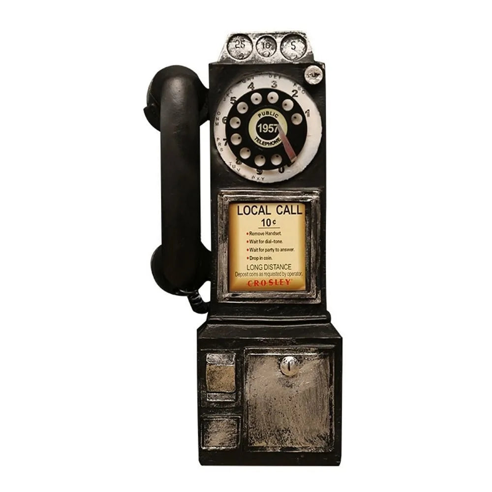 Vintage Wall-Mounted Resin Telephone Booth Figurine with Rotary Dial