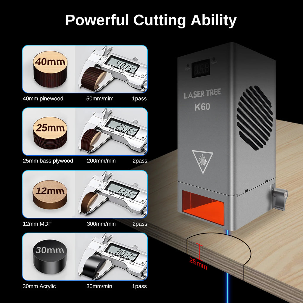 LASER TREE K60 60W Optical Power Laser Module with Air Assist 450nm TTL Blue Light for CNC Engraver Cutting Wood DIY Tools