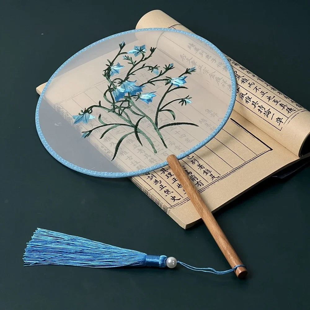 Chinese Ancient Style Round Fan Silk Embroidered Cheongsam Fan Dance Performance Photography Props Vintage Home Decor