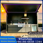 2026 Top Outdoor Kitchen Design, Aluminum Cabinet with Sun Shade, Complete Cookware Set & Durable Motorized Door for Garden