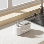 Kitchen countertop, detergent outlet box, sink, hand sanitizer outlet box, press soap dispenser, kitchen storage rack