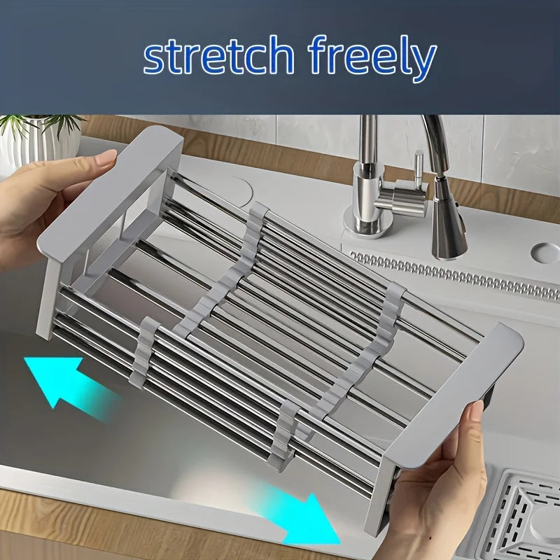 Kitchen Sink Drain Rack Stainless Steel Extendable Dish Drying Rack Drain basket Fruit Vegetable Washing Drainer Storage rack
