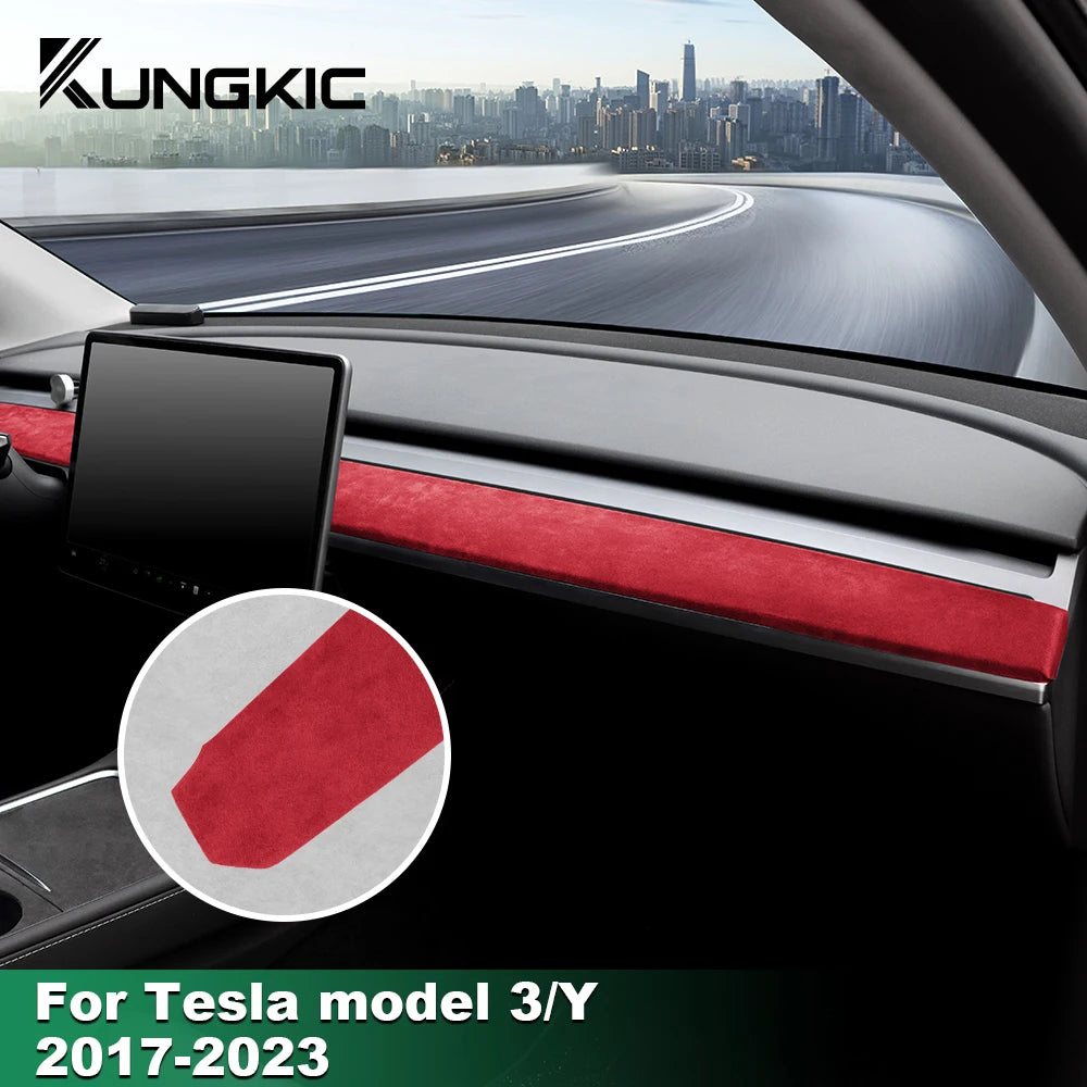 Italian Top Suede Car Dashboard Moulded Trim Sticker For Tesla Model 3 Model Y 2018 2019 2020 2021 2022 2023 Decor Accessories