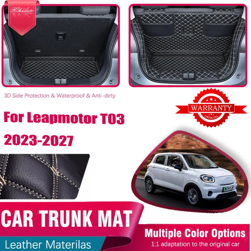 Leather Car Trunk Mats For Leapmotor Leap Motor T03 2023 2024 2025 2026 2027 Anti-dirty Pad Storage Cargo Cover Auto Accessories