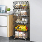 Kitchen Multi-Layer Storage Cart Floor Movable Shelf Fruit and Vegetable Basket Snack Toy Rack Adjustable Storage