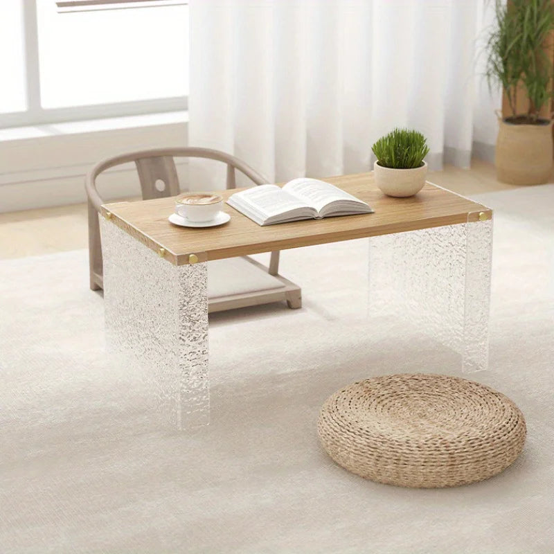 Log Style Sofa Table, Long Table for Living Room, Tea Room, and Reception Room, Acrylic + Wood, Tea Table Center Table