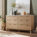 Fluted 6 Drawers Dresser, 54" Wide Modern Chest of Drawers ,Dresser TV Stand,for Bedroom, Living Room, Hallway, Natural Oak