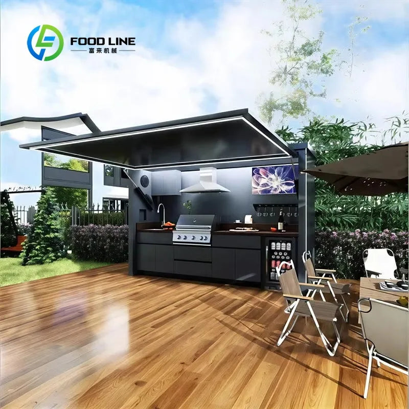 Customized Modern Modular Outdoor Kitchen Stainless Steel Lacquer Acrylic Food Business Easy Install Durable Equipment