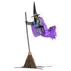 Halloween Props with Terrifying Sounds and Lights Fun Costumes Flying Scary Witch Broom Wizard Decor for Garden Yard Lawn Indoor