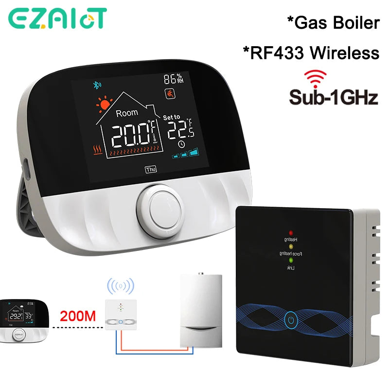 Gas Boiler Wireless Thermostat RF433 Room Temperature Controller Programmable Floor Heating Thermoregulator Battery USB Powered
