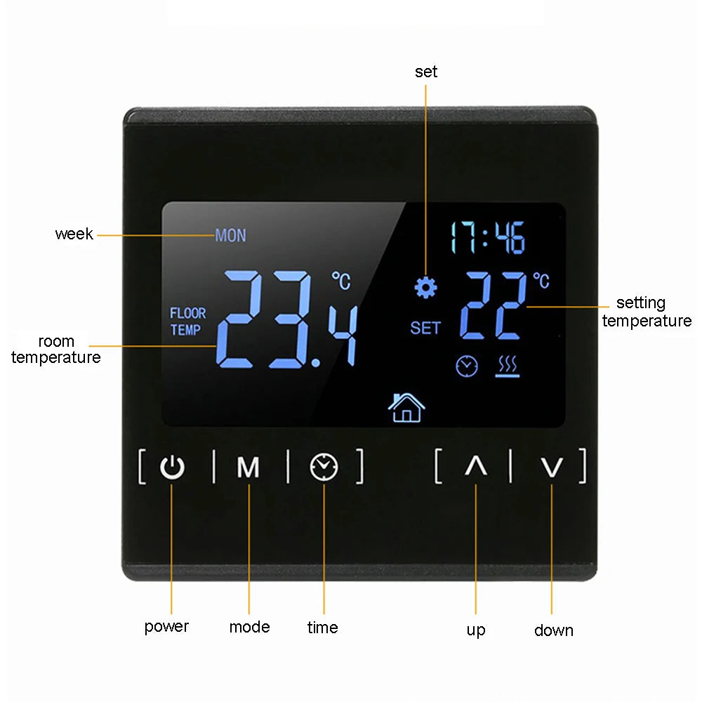110V 120V 230V All Touch Screen Temperature Controller Thermoregulator Black Back Light Electric Heating Room Thermostat